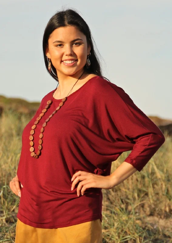 3/4 Sleeve Batwing Top Maroon