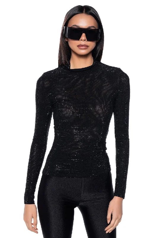 CLARISSA EMBELLISHED LONG SLEEVE MESH TOP