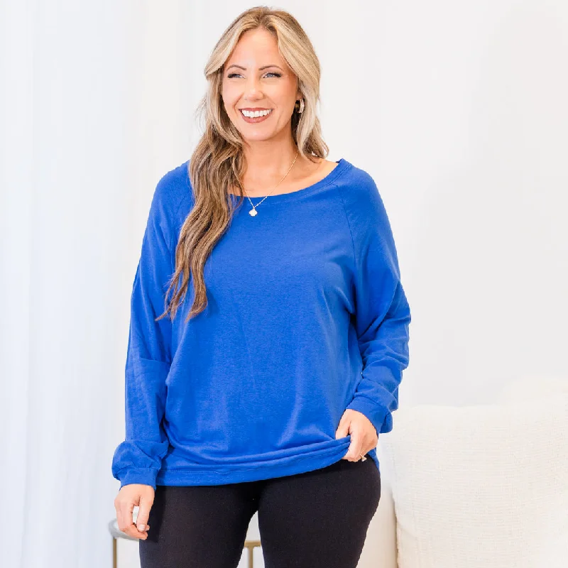 Slouchy Dolman Tunic Long Sleeve, Cobalt