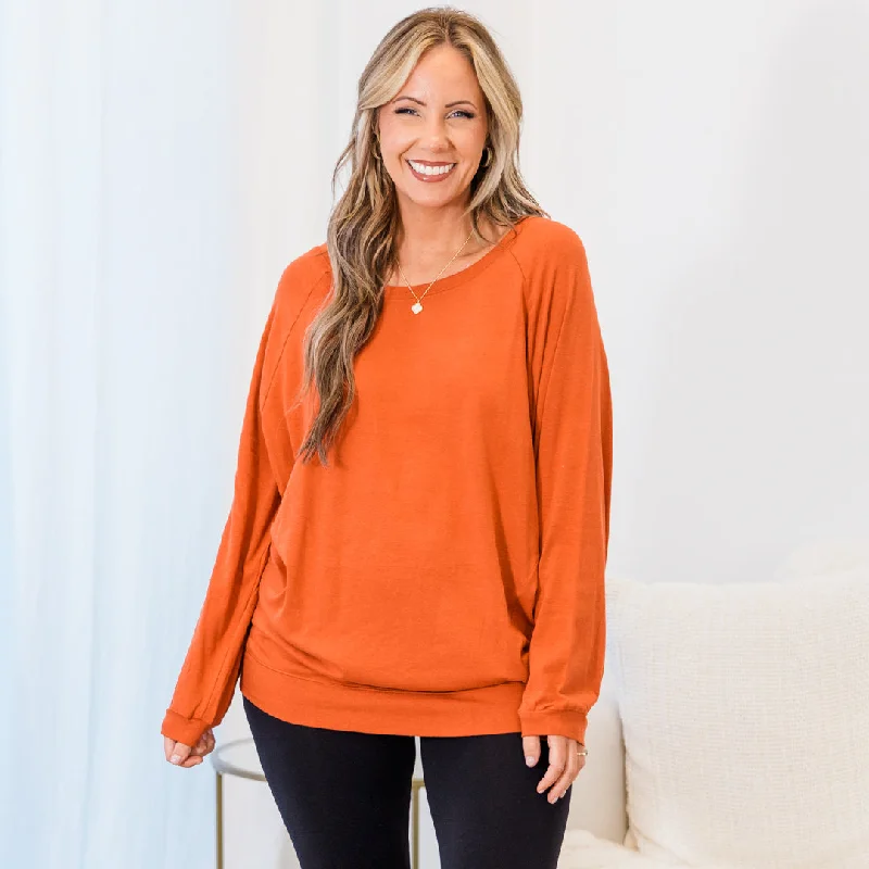 Slouchy Dolman Tunic Long Sleeve, Rust