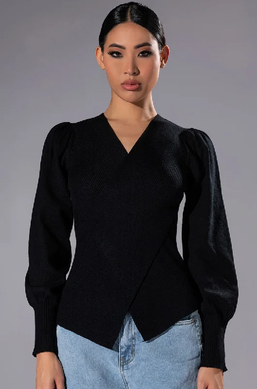 SAYLOR CROSS FRONT LONG SLEEVE SWEATER