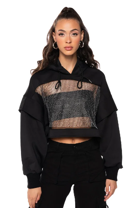 MIDNIGHT CALLS CROPPED LONG SLEEVE HOODIE