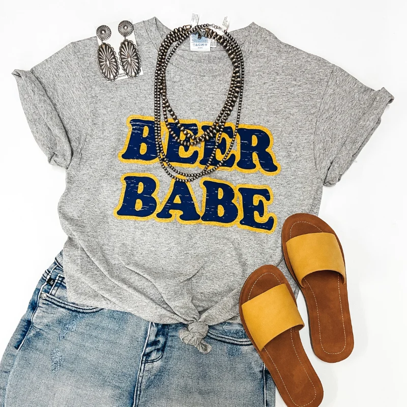 Last Chance Size Small & 2XL | Beer Babe Short Sleeve Graphic Tee in Heather Grey