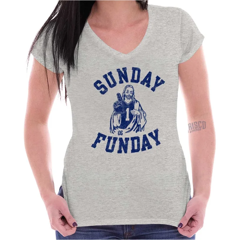 Jesus Sunday Funday Junior Fit V-Neck T Shirt