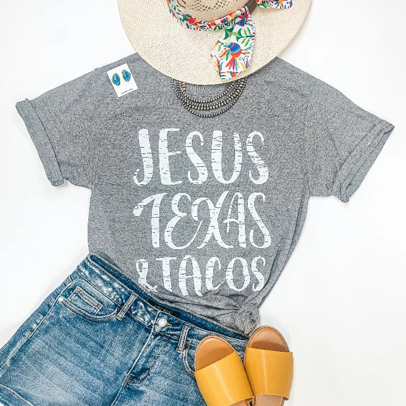 Last Chance Size Small | Jesus, Texas, and Tacos Short Sleeve Graphic Tee in Light Heather Grey