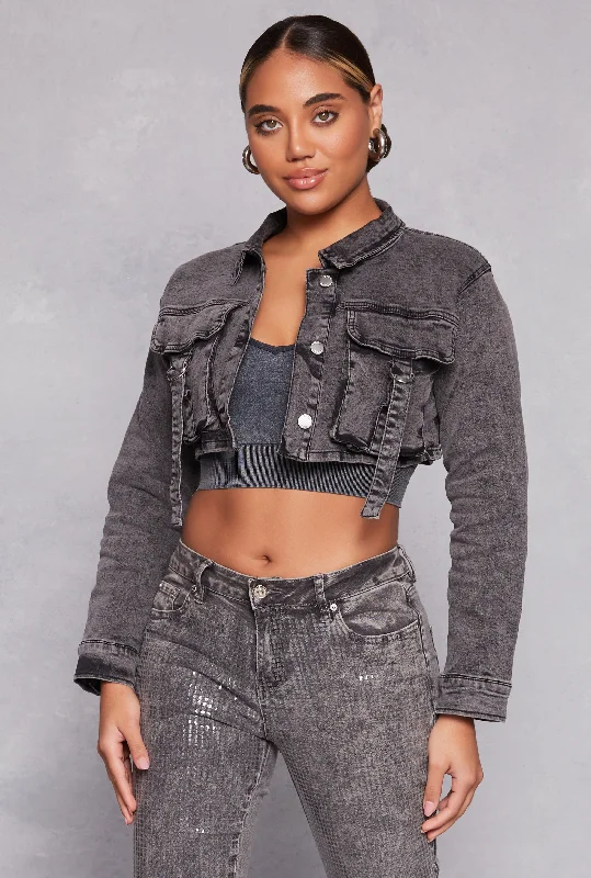 Daisy Acid Wash Cropped Jean Jacket