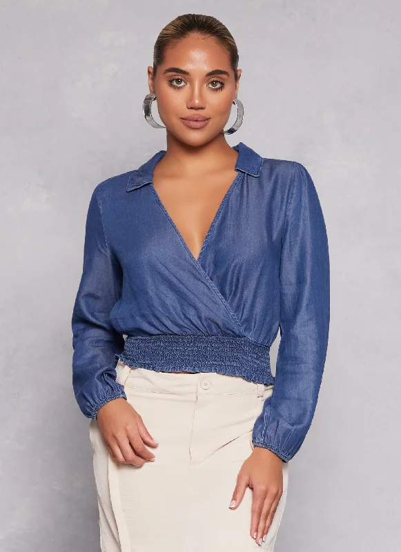 Chambray Faux Wrap Crop Top