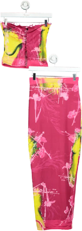 Murci Pink/Yellow Tie Dye Crop Top & Maxi Skirt Co-ord Set UK 10