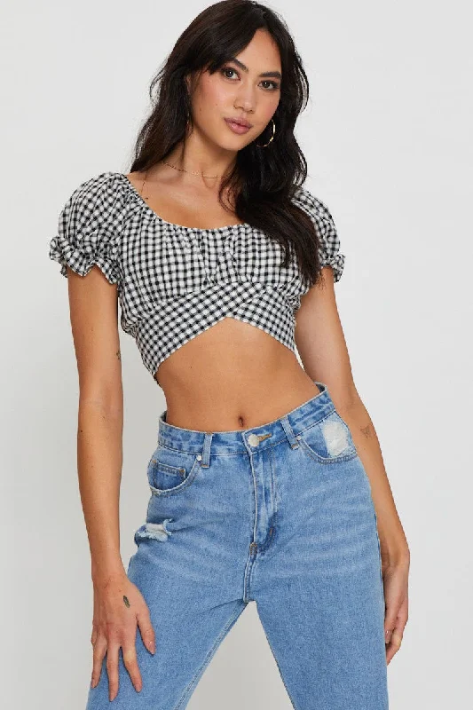 Check Crop Top Short Sleeve