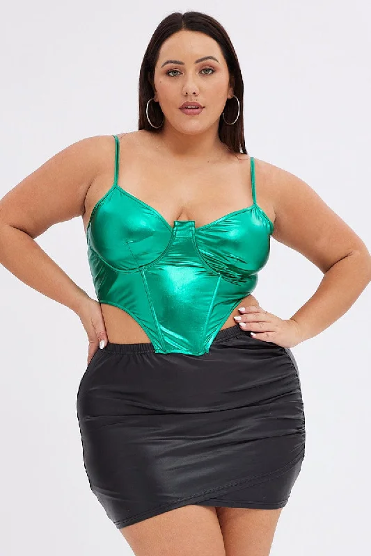 Green Corset Top Shiny Stretch