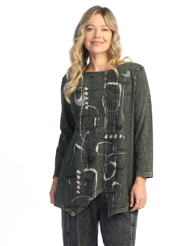 Jess & Jane "Rhythm" Mineral Washed Faux Wrap with Wavy Contrast Tunic Top - M122-2028