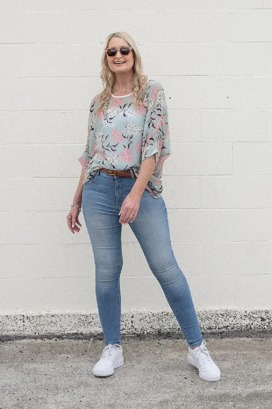 Minty Blossom Draped Top - Floral Collection