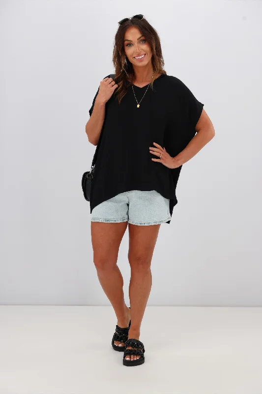 Shine On Label Summer Essential Drape V Neck Top Black