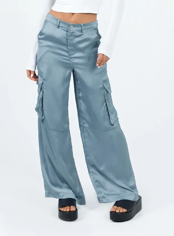 Zora Satin Cargo Pant Blue