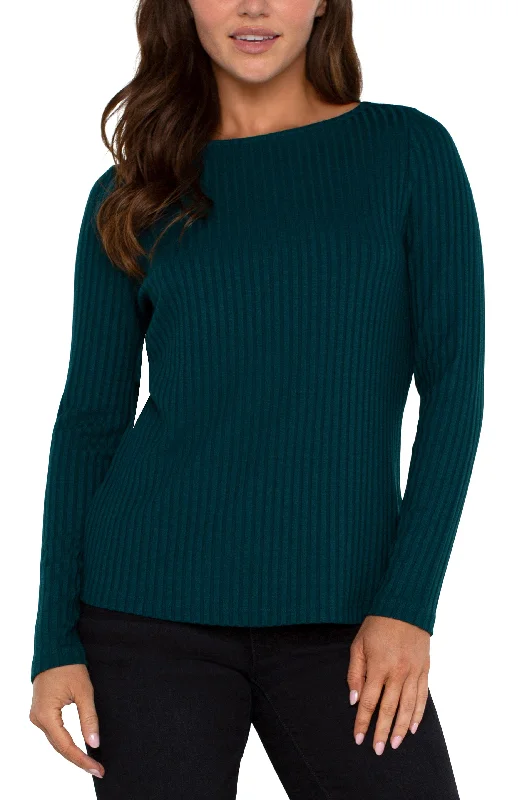 PETITE LONG SLEEVE BOAT NECK KNIT TOP