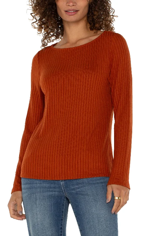 PETITE LONG SLEEVE BOAT NECK KNIT TOP