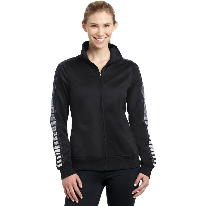 CLOSEOUT - Sport-Tek Ladies Dot Sublimation Tricot Track Jacket