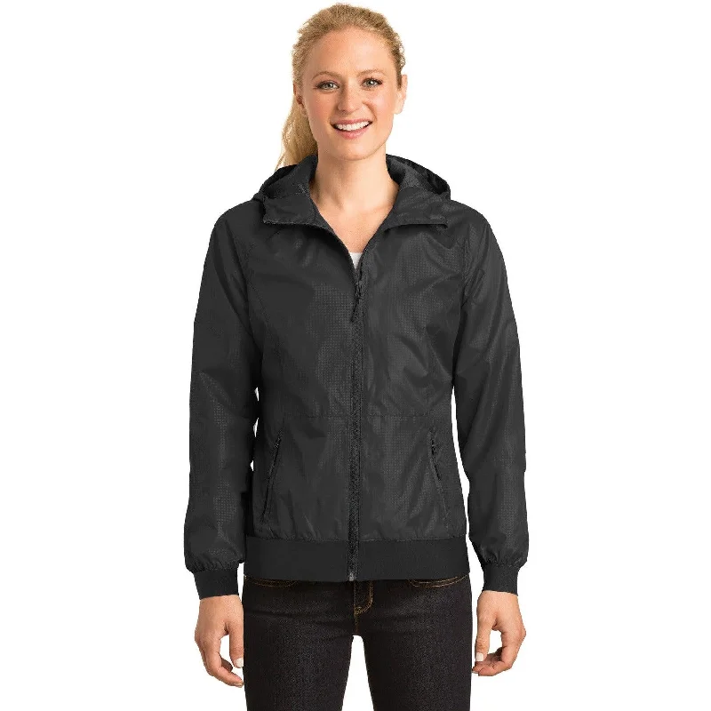 CLOSEOUT - Sport-Tek Ladies Embossed Hooded Wind Jacket