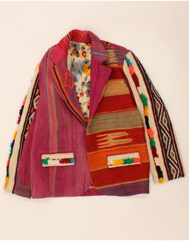 VINTAGE Womens Blazer Jacket UK 20 2XL Multicoloured Patchwork Aztec