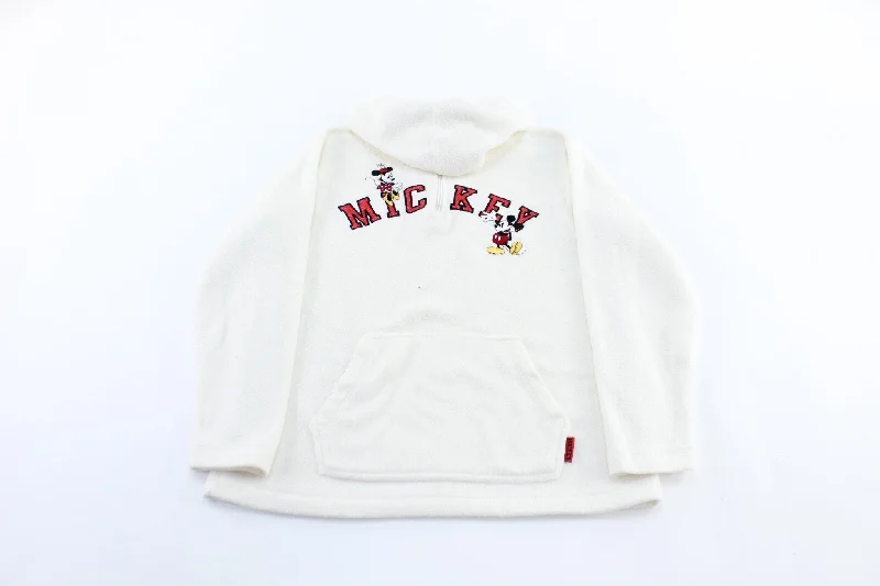 Women's Mickey Mouse Embroidered White Fleece Pullover Jacket