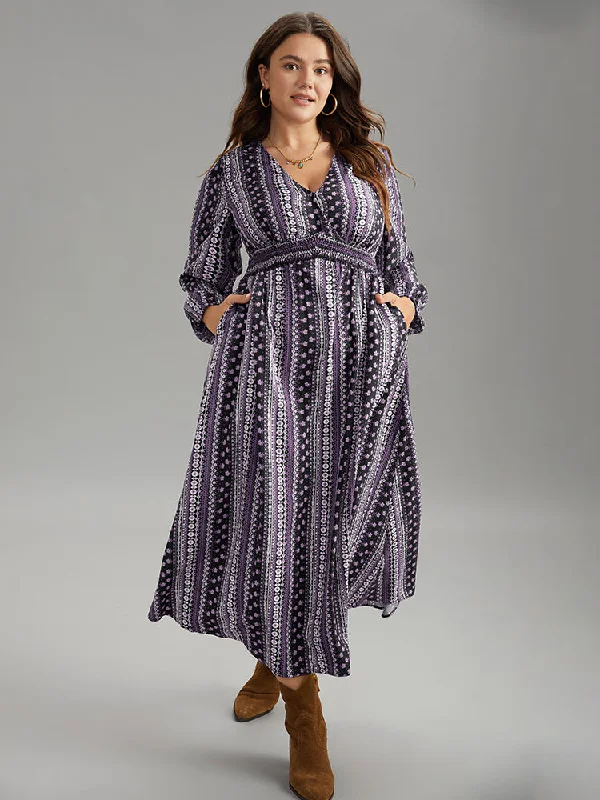 Bandana Print Wrap Shirred Dress