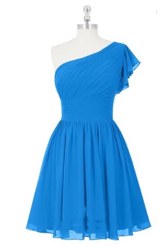 Blue One-Shoulder A-Line Short Bridesmaid Dress