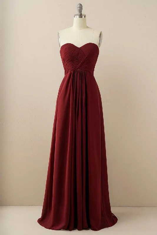 Burgundy Sweetheart Chiffon Bridesmaid Dress