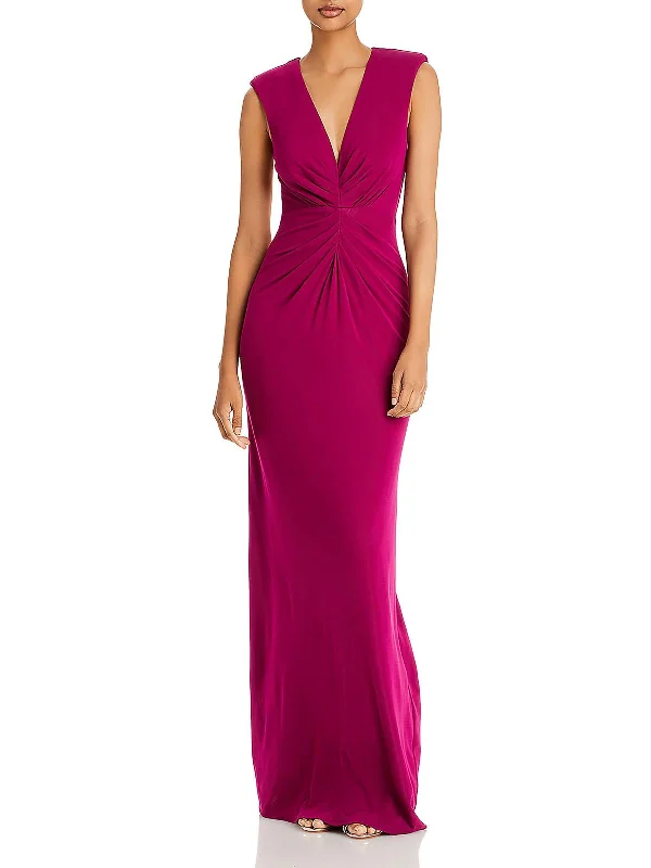 Dusk Womens Ruched V-Neck Evening Dress