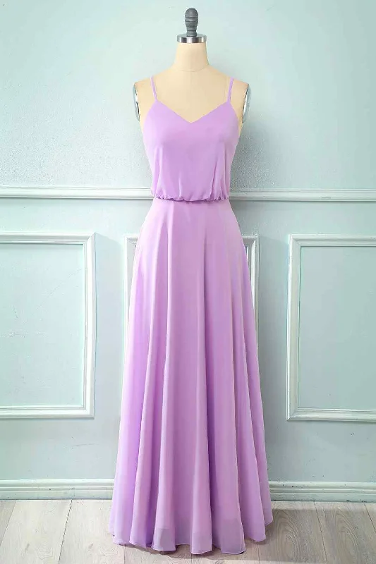 Light Purple Chiffon Straps Bridesmaid Dress