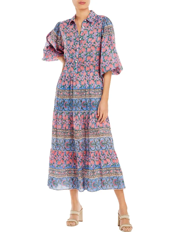 Maddy Womens Puff Sleeve Long Maxi Dress