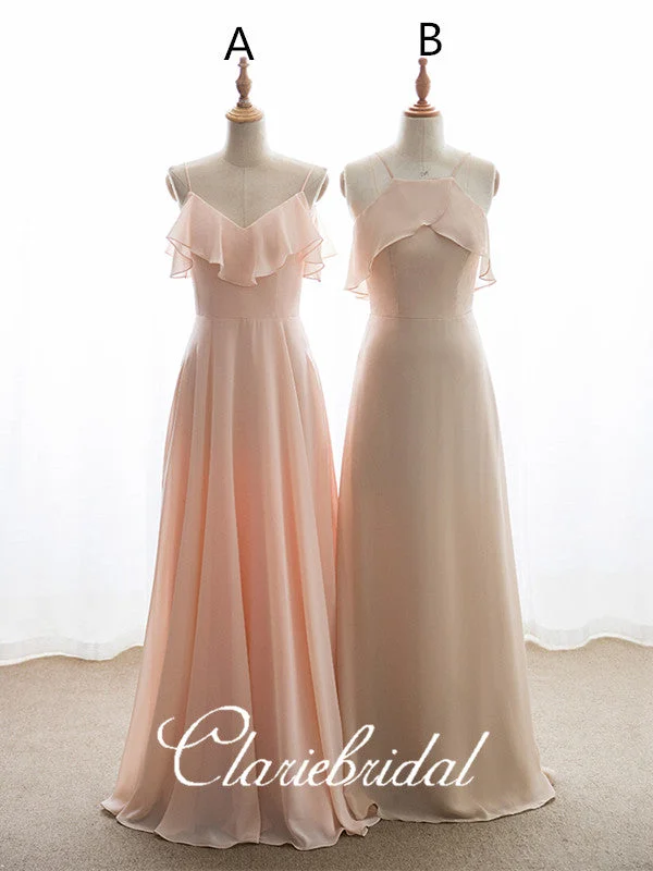 Mismatched Blush Pink Chiffon Long Bridesmaid Dresses