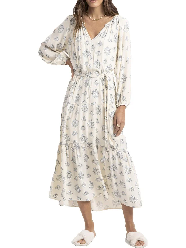 Womens Floral Bishop Sleeve Maxi Dress