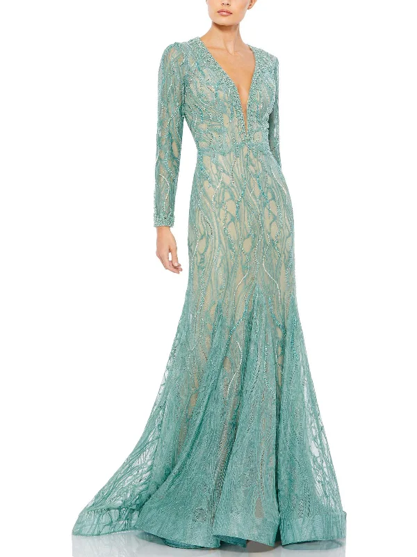 Womens Lace Embellished Evening Dress