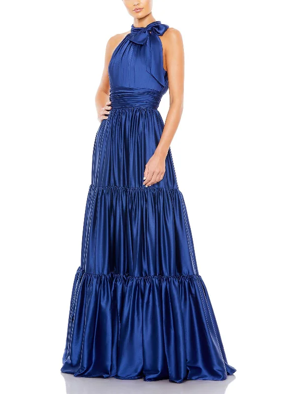 Womens Satin Halter Evening Dress