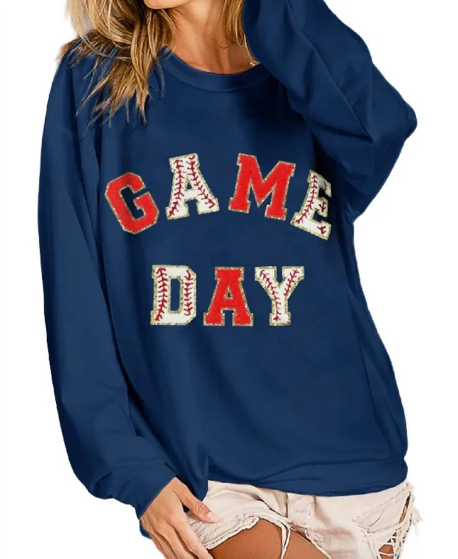 Baseball Game Day Patches French Terry Pullover In Navy