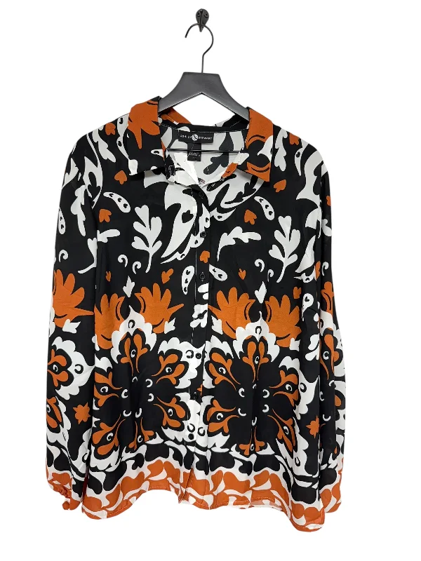 Blouse Long Sleeve By Ashley Stewart In Black & Orange, Size: 1x