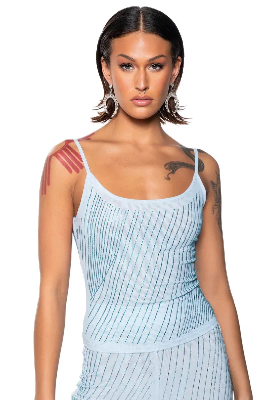 CUFF IT SLEEVELESS EMBELLISHED MESH TANK