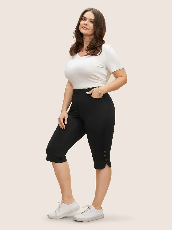 Medium Stretch Button Detail Split Side Leggings