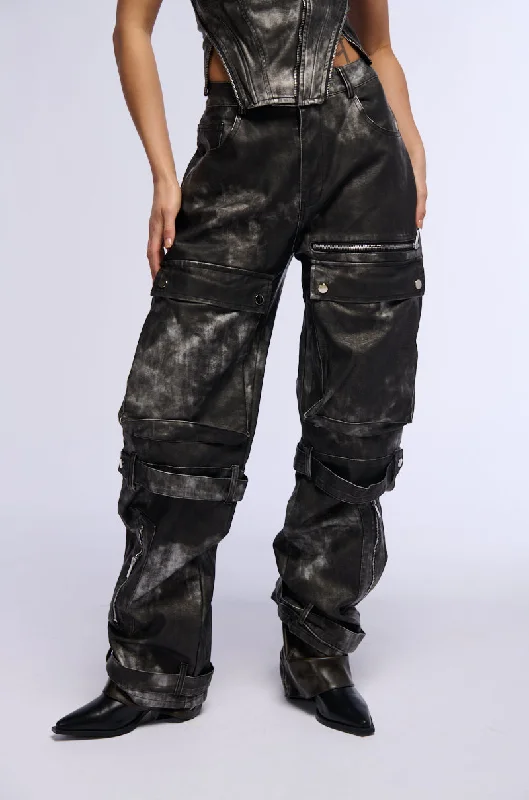 RORY DISTRESSED FAUX LEATHER CARGO PANT