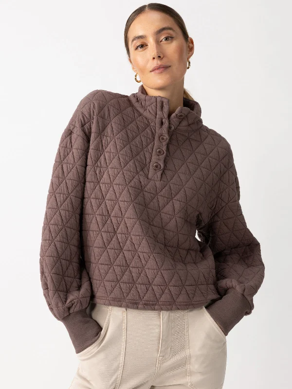 Quilted Button Up Popover Top Cocoa