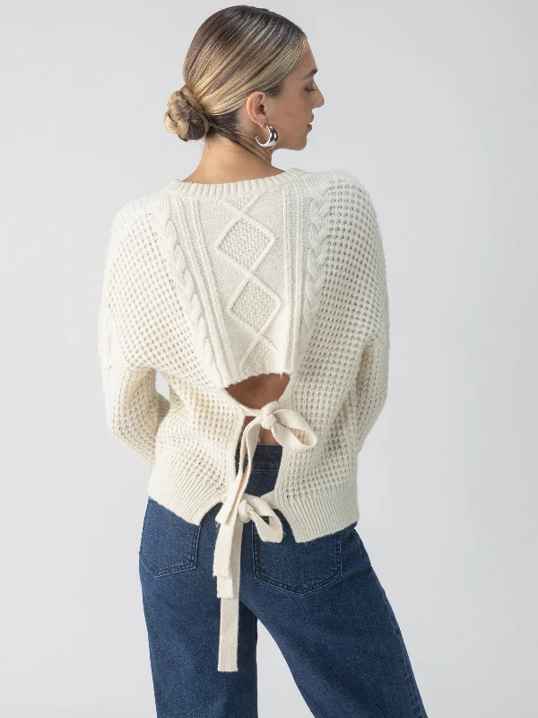 Tie Back Cable Sweater Frosted Almond